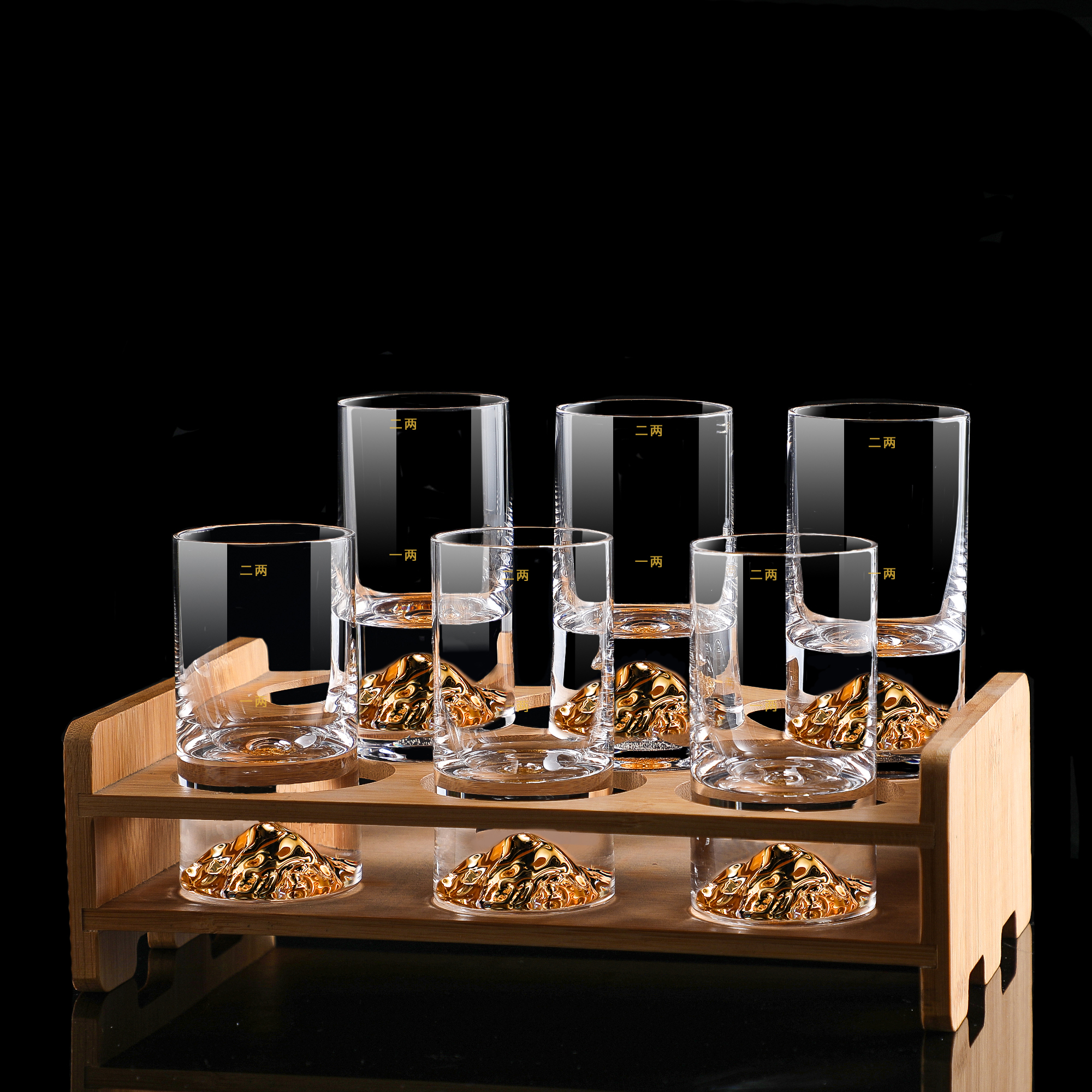 家用高端金山一1两二2两白酒杯创意水晶玻璃分酒器壶烈酒杯架套装