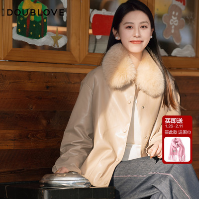 【复古巴恩风】PU蛋白皮夹克式羽绒服DOUBLOVE贝爱25冬季新款