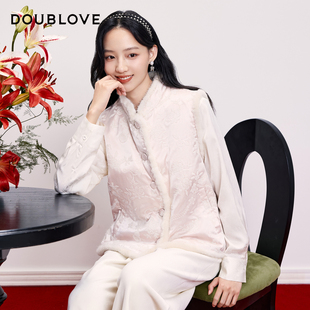 【暖意轻中式】醋酸缎面提花羽绒服马甲DOUBLOVE贝爱2025冬季新款
