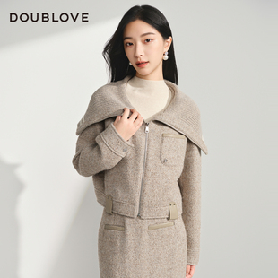 【臻奢羊驼毛】甜酷风夹克式外套短大衣DOUBLOVE贝爱冬新款