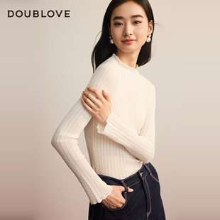 DOUBLOVE贝爱25春季 含羊毛打底衫 甜美公主衫 新款 荷叶边针织衫