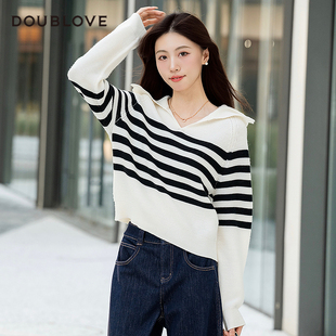 【慵懒海军风】复古条纹套头毛衣含羊毛DOUBLOVE贝爱2025冬季新款