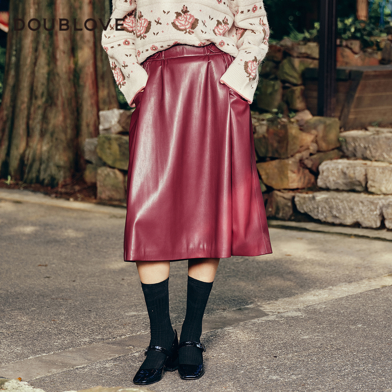 【柔软蛋白皮】PU半身裙松紧腰A型裙