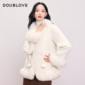 奢感狐狸毛领国风羊毛大衣DOUBLOVE贝爱25冬季 轻暖双面呢 新款