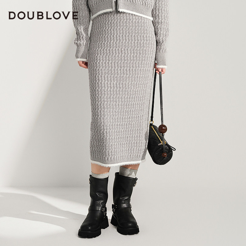 【舒软甜酷风】羊毛针织半身裙中长款直筒裙DOUBLOVE贝爱24冬新款,女装/女士精品,半身裙,淘宝优惠券,粉丝福利购,淘宝优惠卷