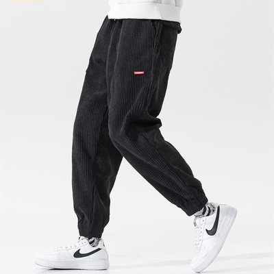 条纹状灯芯绒加绒加厚保暖束脚裤