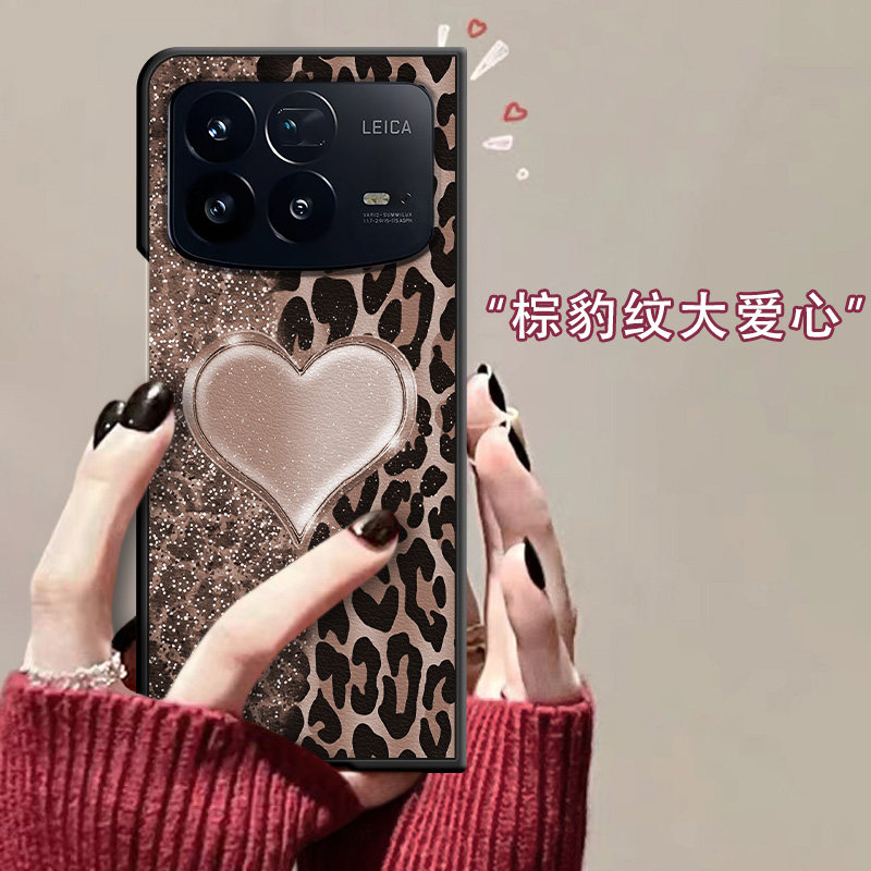 适用于小米MIXFold4手机壳新款全包豹纹爱心秋冬皮mixfold3折叠屏防摔保护套超薄创意男女款网红爆款硬壳