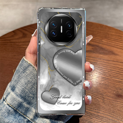 适用华为mateX5手机壳新款防摔全包高级感水墨爱心高颜值透明壳mateXs2折叠屏防摔保护套超薄mateX3男女款