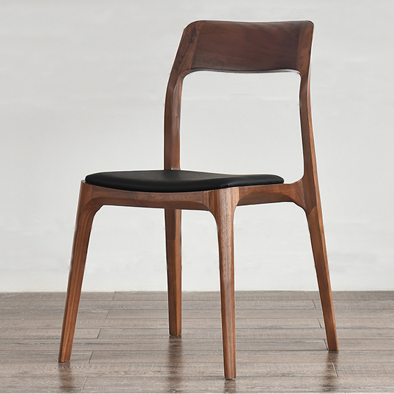 北美黑胡桃餐椅纯实木椅子头层牛皮椅休闲靠椅简约现代餐厅椅子