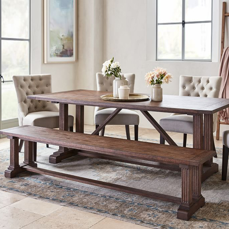 出口北欧美式乡村纯实木餐桌餐凳法式复古欧式原木大板长桌工作台