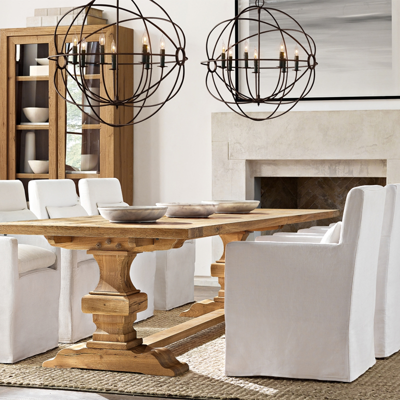 美式乡村黑胡桃木纯实木餐桌 原木大板长桌 欧法式复古做旧工作台