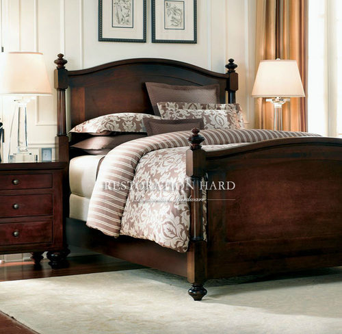 美式乡村樱桃木实木床黑胡桃木