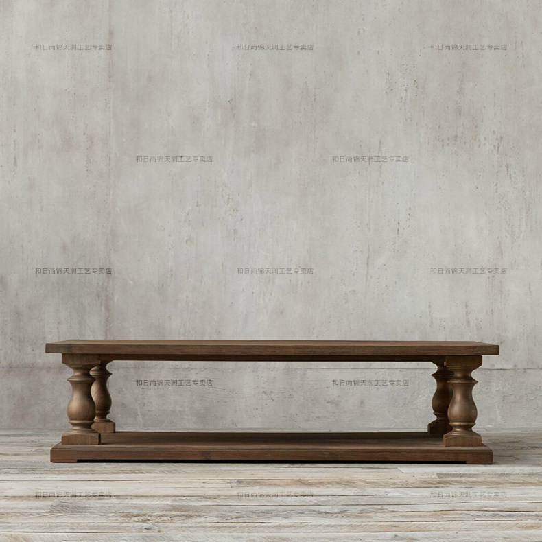 美式乡村纯全实木茶几 复古咖啡桌 长方形原木茶几小户型客厅家具