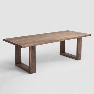 长方形书桌现代简约田园式 新北美黑胡桃木4.3cm厚实木餐桌 家具饭