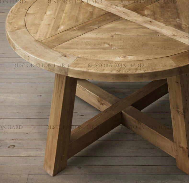 出口欧洲 法式乡村实木餐桌 美式原木小户型北美黑胡桃木圆桌饭桌