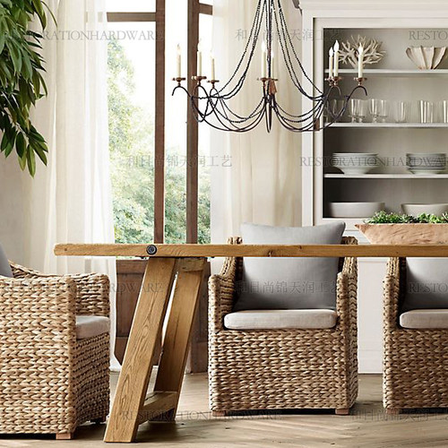 法式乡村全实木大板餐桌黑胡桃木