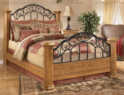 美式乡村樱桃木双人床铁