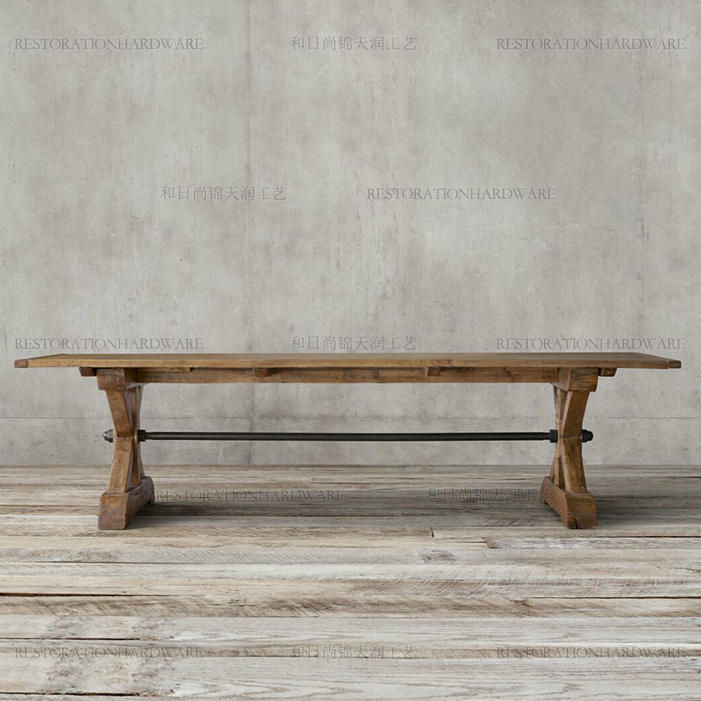法式乡村全实木大板餐桌   美式乡村复古做旧长桌/欧式原木LOFT