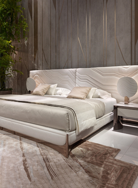 定制宽屏大床Visionnaire双人床主卧室轻奢现代豪华真皮别墅高端