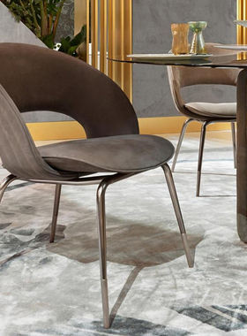 Degas意大利设计师品牌布艺靠背镂空餐椅轻奢不锈钢脚设计师椅子