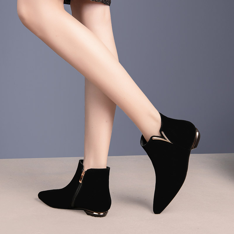 平底秋冬季磨砂皮短筒低跟及裸靴