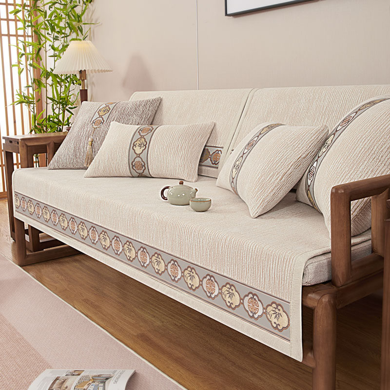 新中式沙发垫2026新款雪尼尔防滑四季通用盖布巾实木坐垫沙发套