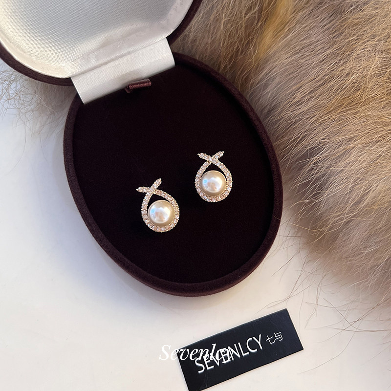 1.23上新85折【祈福金鱼】绝美~香槟金交叉珍珠耳钉耳环轻奢百搭,饰品/流行首饰/时尚饰品新,耳钉,淘宝优惠券,粉丝福利购,淘宝优惠卷