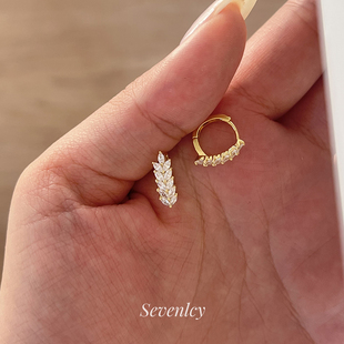 新品 高品超闪贵气精致麦穗锆石耳圈耳扣精致 穗穗平安