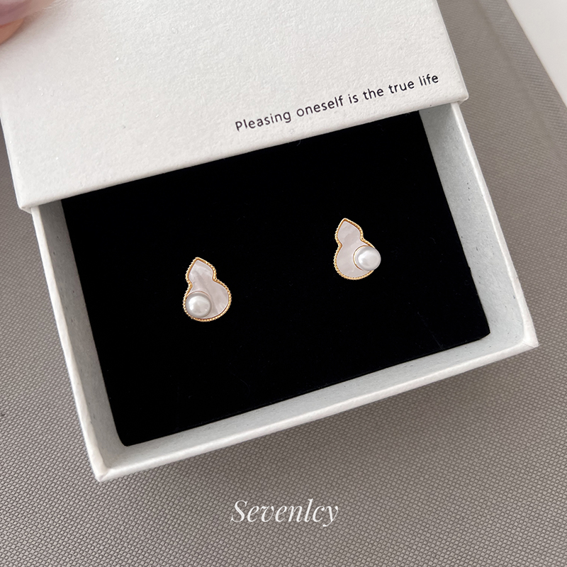 七与 福禄双全 新中式耳钉轻奢高级贝壳真珍珠葫芦好运银针耳环女