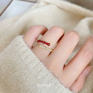 七与 节节高升 竹节戒指红色新年轻奢高级小众适合过年戴喜庆配饰
