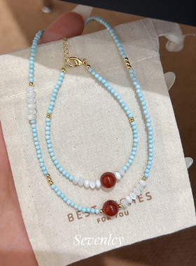 新品【蓝屿朱红】清冷新中式超显白！小众串珠手链项链女