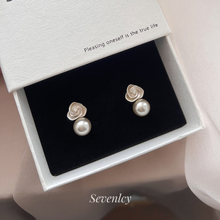 限定 春款 绝美925银针玫瑰花朵珍珠耳钉 香槟瑰露 新品