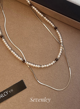 七与 新品【焦糖冷萃】秋冬美拉德叠戴小众复古珍珠项链女