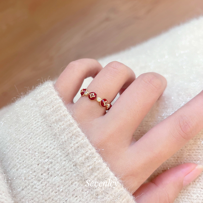 红色本命年钱币戒指小众设计