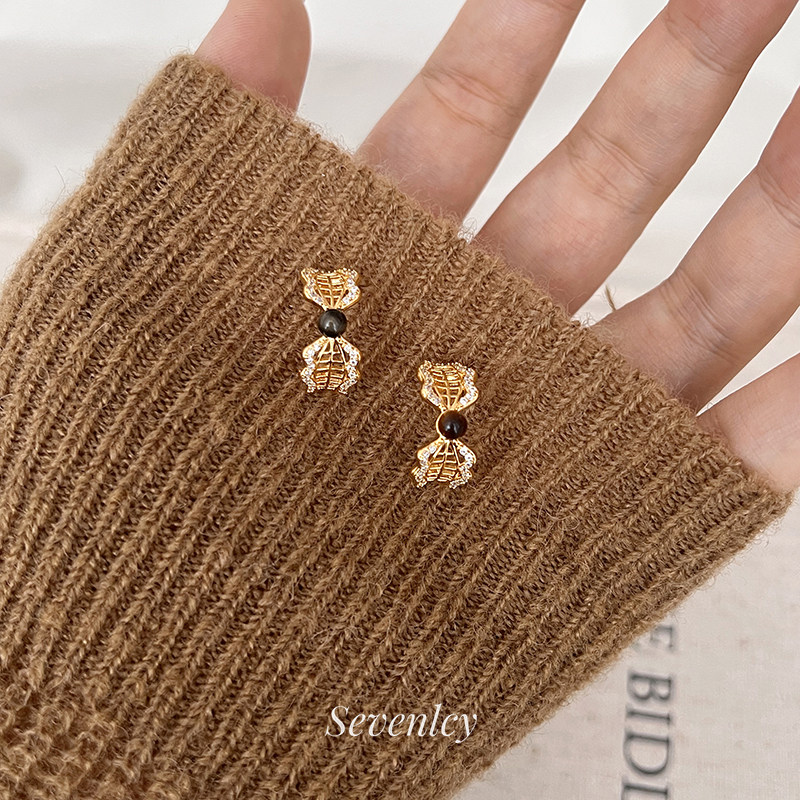 新品【秋叶集】复古轻奢！美拉德虎眼石锆石枝叶耳钉耳环