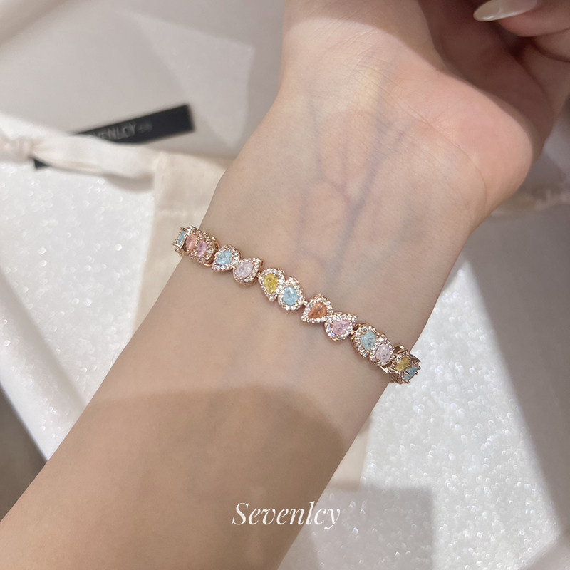 新品【彩虹甜梦】爆闪轻奢玫瑰金宝石镶嵌手链女小清新高级感