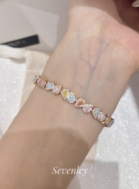 新品【彩虹甜梦】爆闪轻奢玫瑰金宝石镶嵌手链女小清新高级感