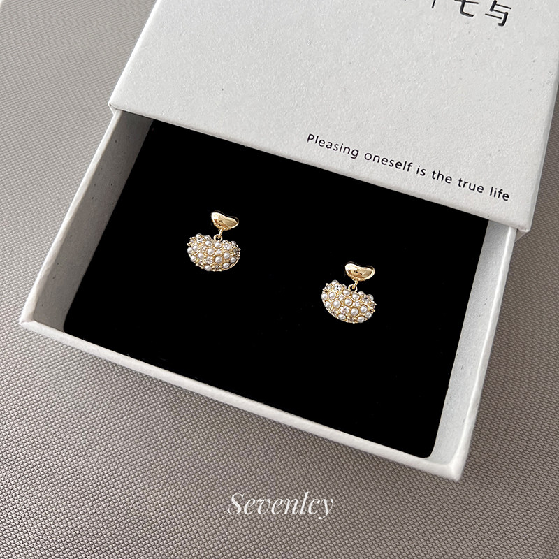 七与 小豌豆 精致元宝耳环镶钻珍珠耳钉新款小众高级日常通勤耳饰