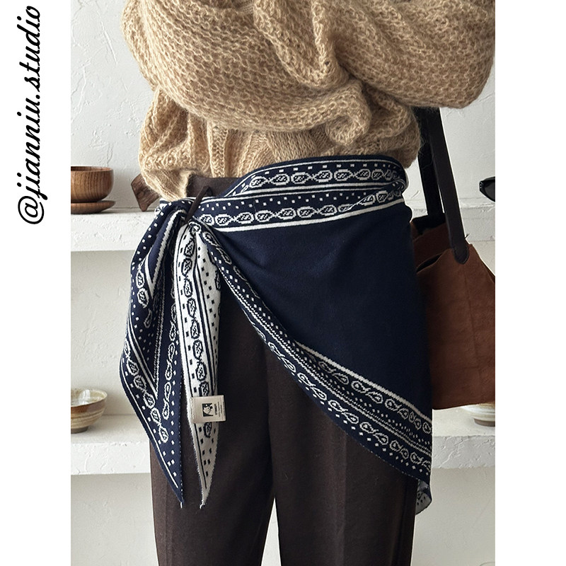 韩系双面腰果花保暖三角巾女复古百搭高级感护颈防寒披肩多用屁帘