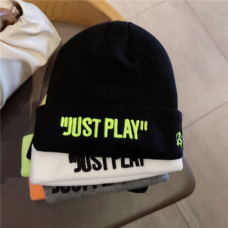 字母刺绣just街头美式潮牌针织帽