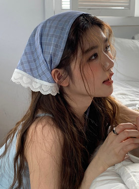 蕾丝边三角巾百搭法式甜美女春夏