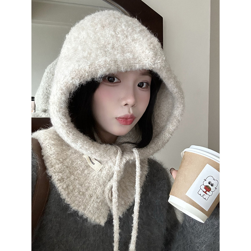 百搭女秋冬季纯色针织帽保暖护耳