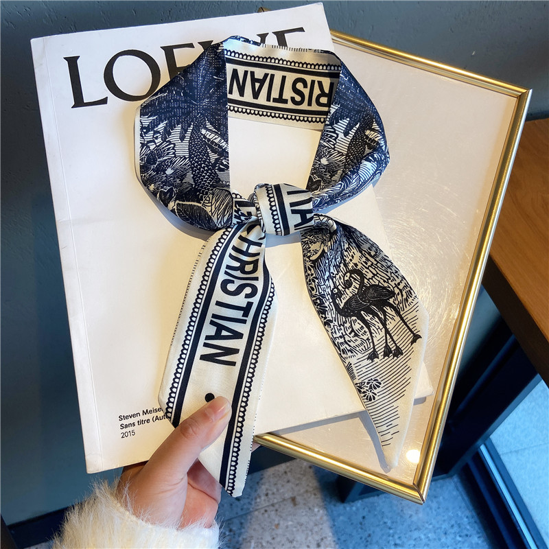 时髦花草不死知更鸟窄细ins丝巾