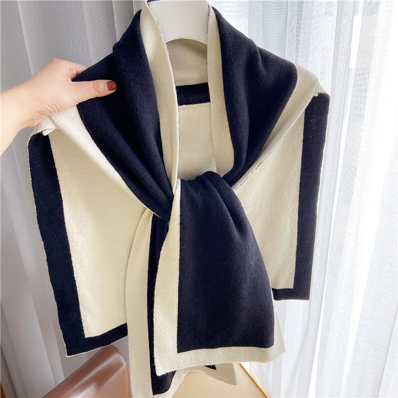 网红ins 秋冬打结搭肩撞色小披肩春秋夏季外搭围脖女护颈针织围巾