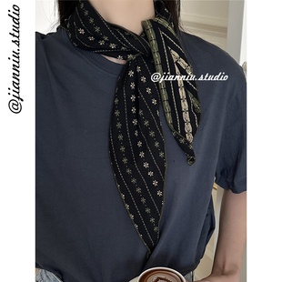 文艺复古碎花条纹波点三角巾丝巾女春夏季新款百搭装饰包头巾领巾