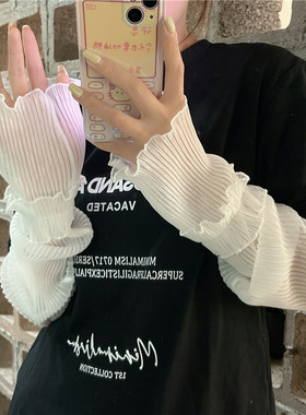 黑色宽松网纱袖套防晒百搭新款蕾丝女士冰丝夏季骑行手套薄款手袖