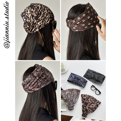 欧美时尚复古豹纹印花包头巾女2025春夏新款气质百搭外出头带发箍