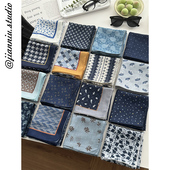 饰包头巾发带领巾 百搭装 氛围感蓝色系印花小方巾2026春夏新款 时尚