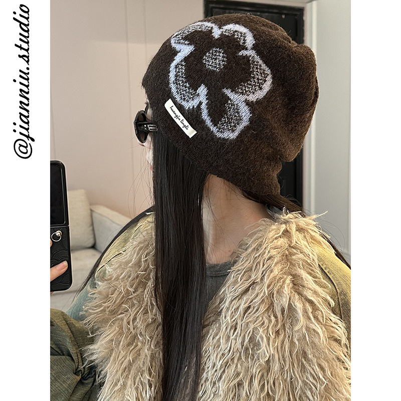 韩系ins个性时尚提花针织包头帽