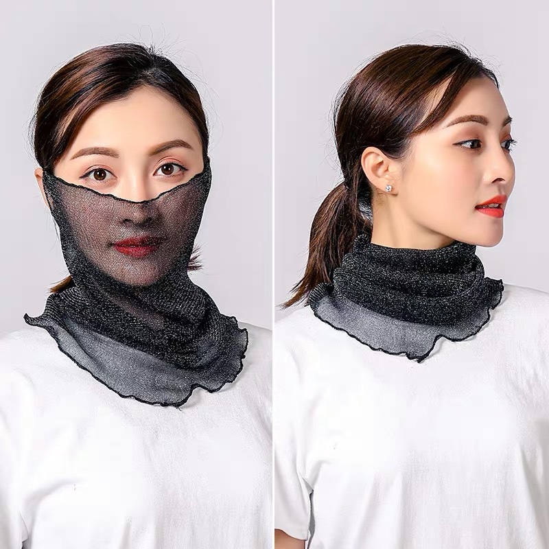 百变套头护颈围脖夏季薄款小丝巾女纯色防晒面纱百搭口罩两用围巾券后6.50元